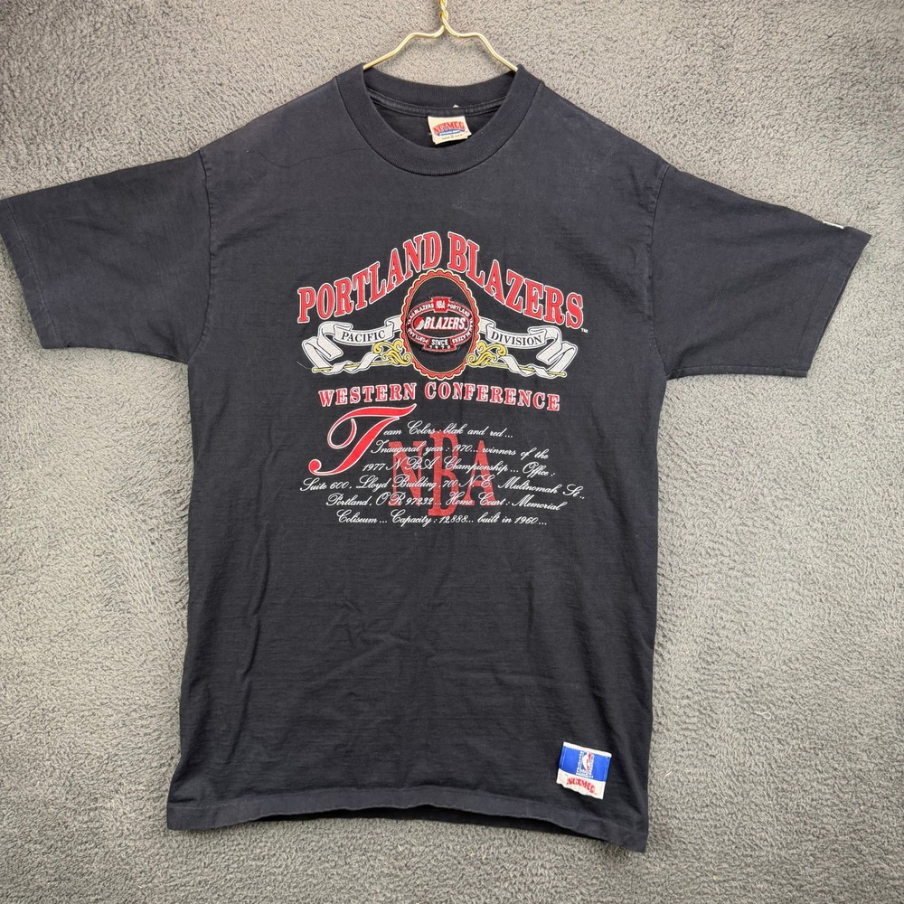 Vintage Nutmeg Portland Blazers NBA T Shirt XL Black 1581-B Made in USA Mens